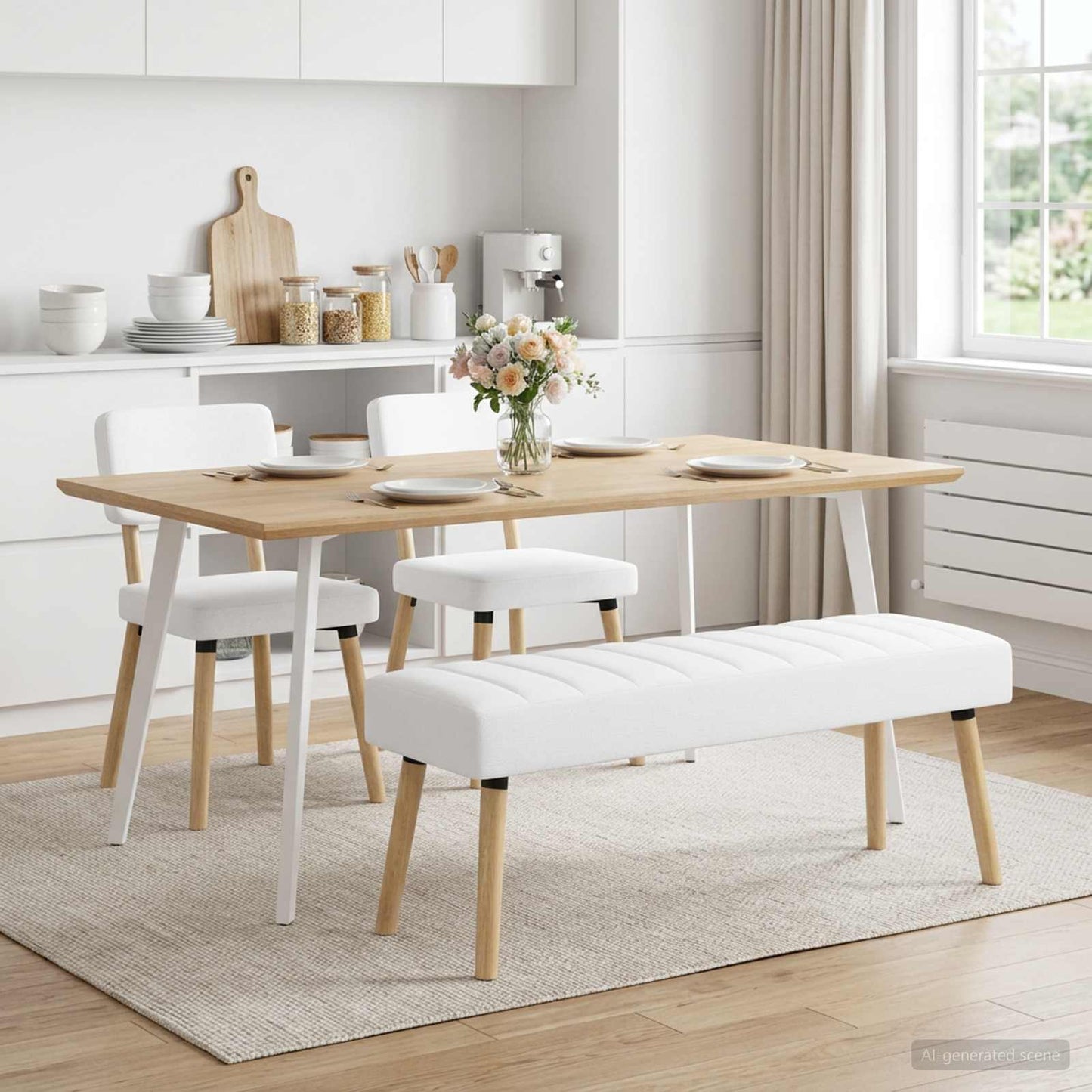 vidaXL Πάγκος με Καναλεύματα Λευκό 110 x 40 x 46 cm Ύφασμα
