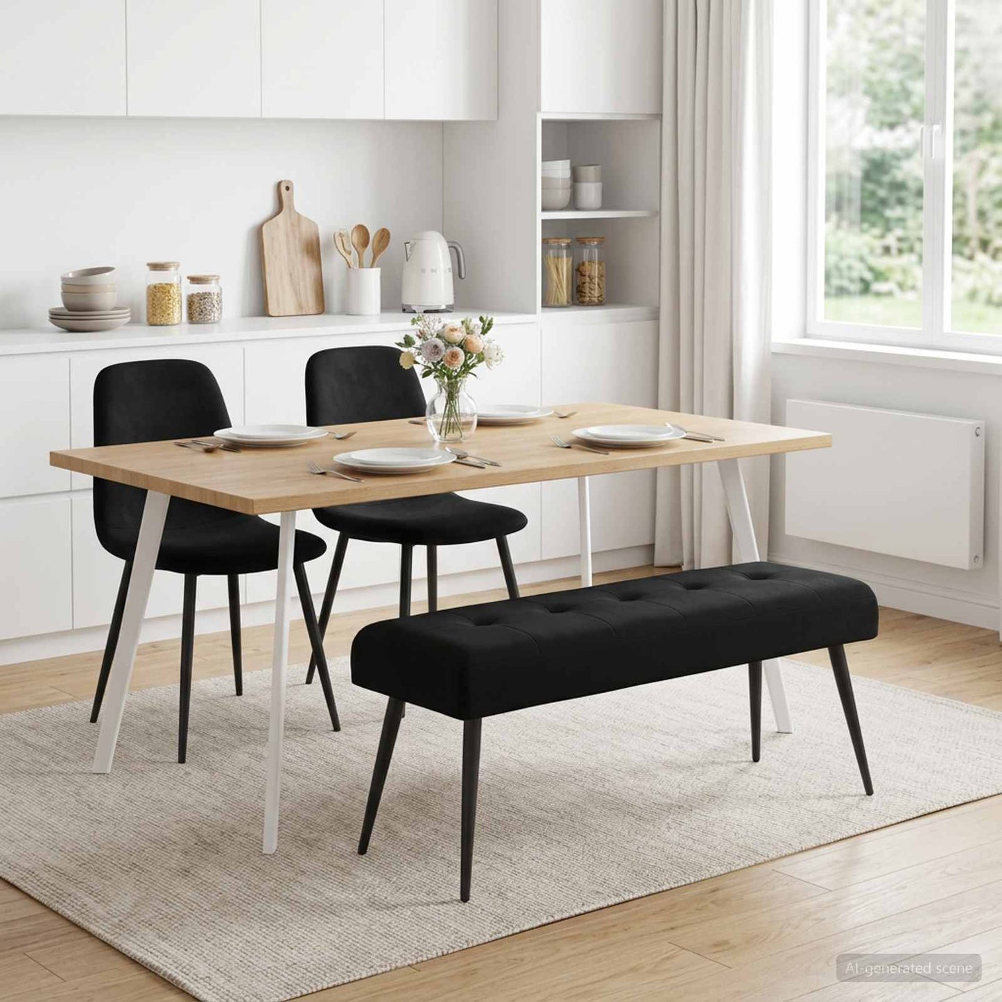 vidaXL Πάγκος με κουμπωτές επιφάνειες Μαύρο 110 x 40 x 46 cm Βελούδο
