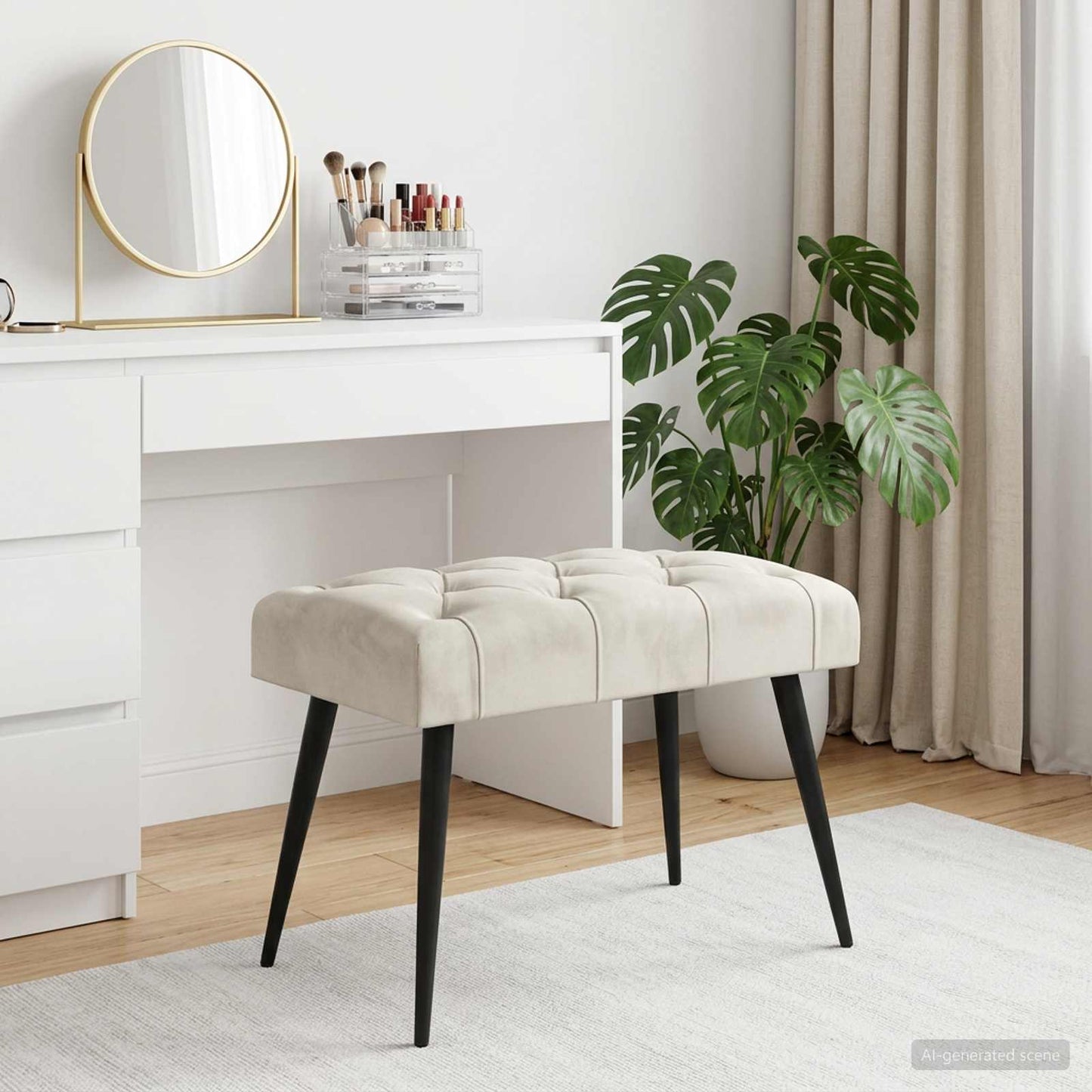 vidaXL Πάγκος με κουμπωτές επιφάνειες Κρεμ 60 x 40 x 45 εκ. Βελούδο