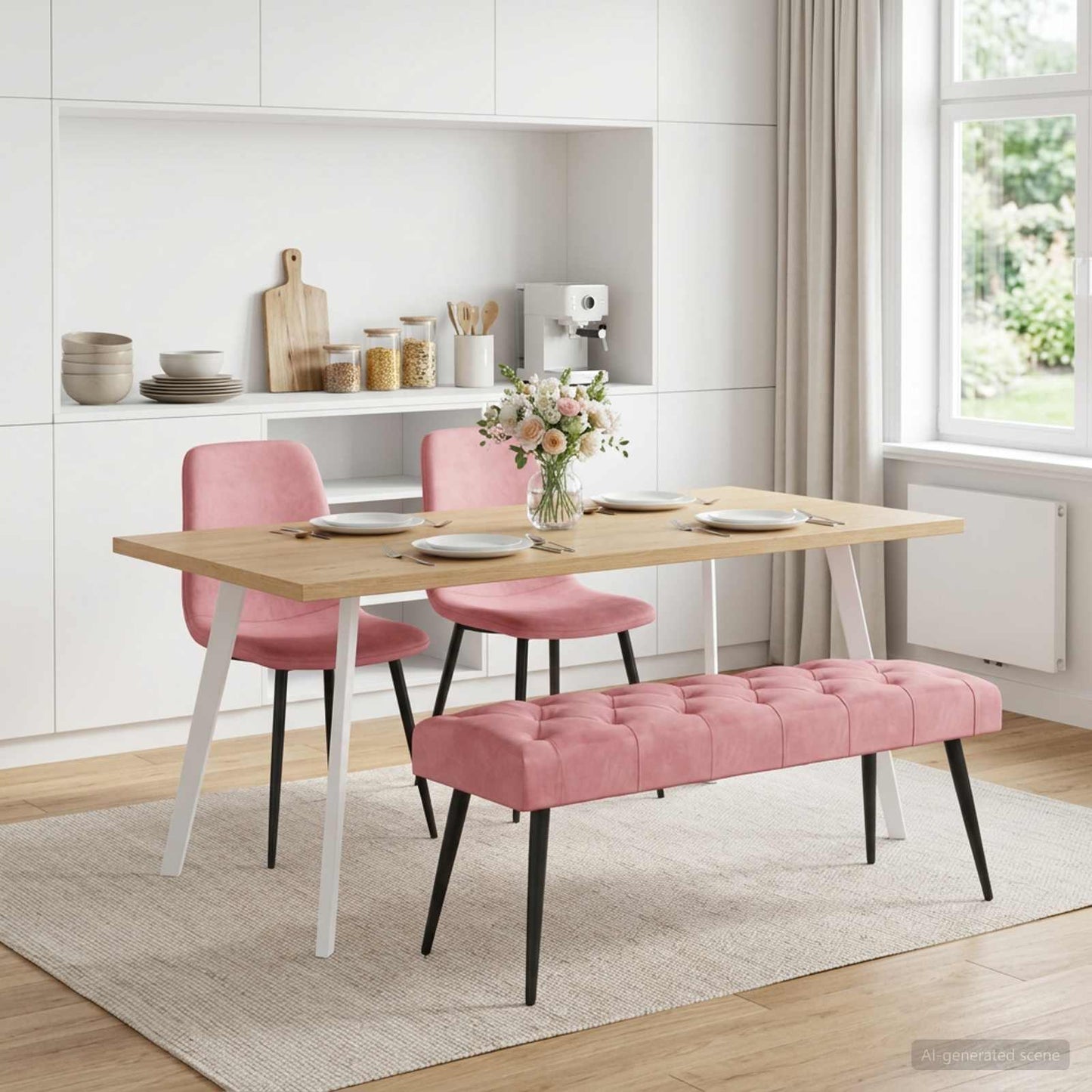 vidaXL Πάγκος με κουμπωτές επιφάνειες Ροζ 110 x 40 x 46 cm Βελούδο