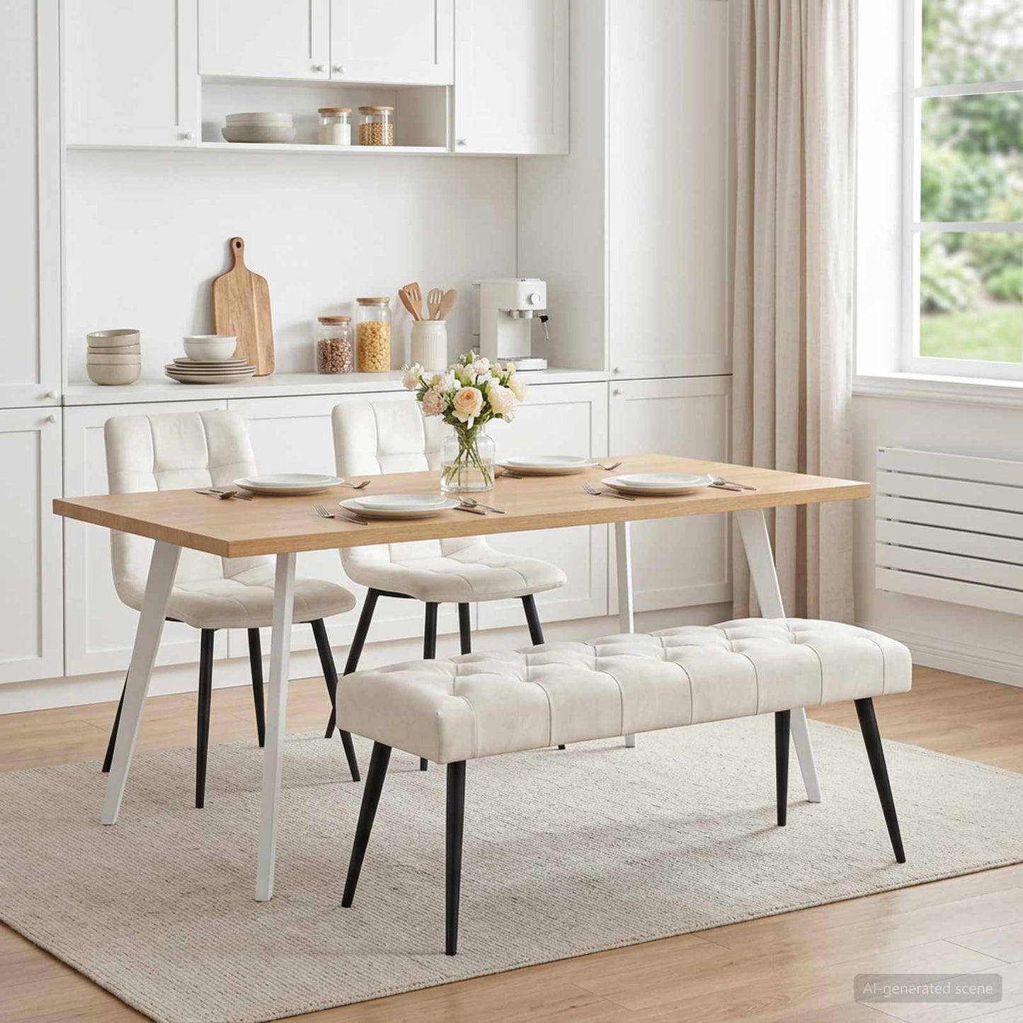 vidaXL Πάγκος με κουμπωτές επιφάνειες Κρεμ 110 x 40 x 46 cm Βελούδο