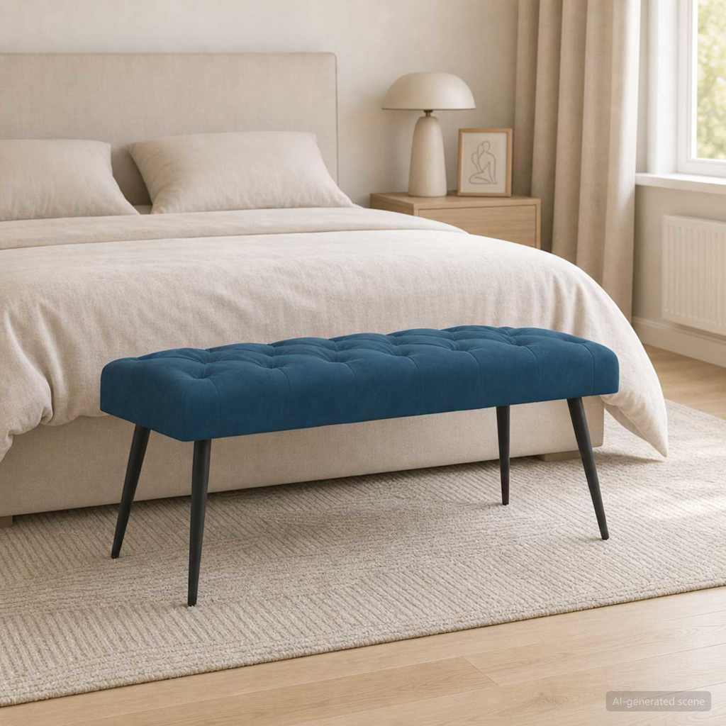 vidaXL Πάγκος με κουμπωτές επιφάνειες Μπλε 110 x 40 x 46 cm Βελούδο