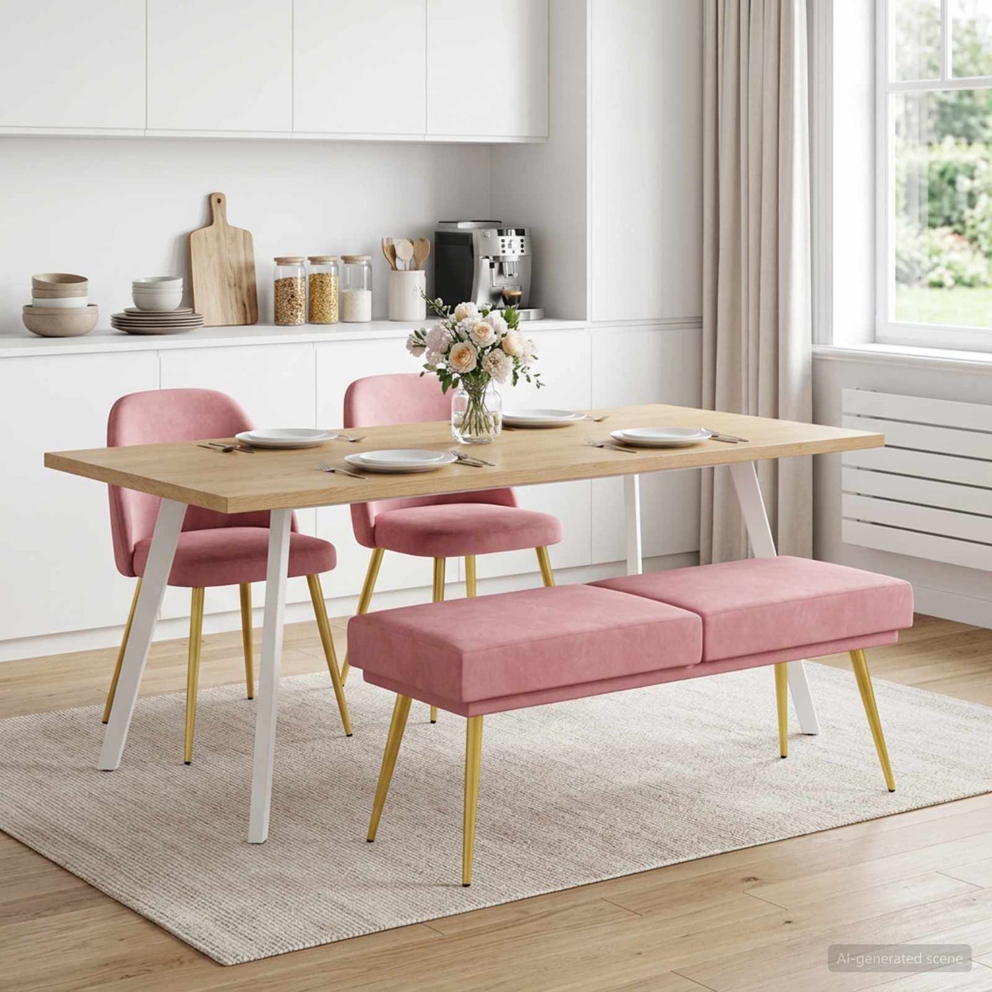vidaXL Διπλή Επίστρωση Πάγκος Ροζ 120 x 45 x 46 εκ Βελούδο