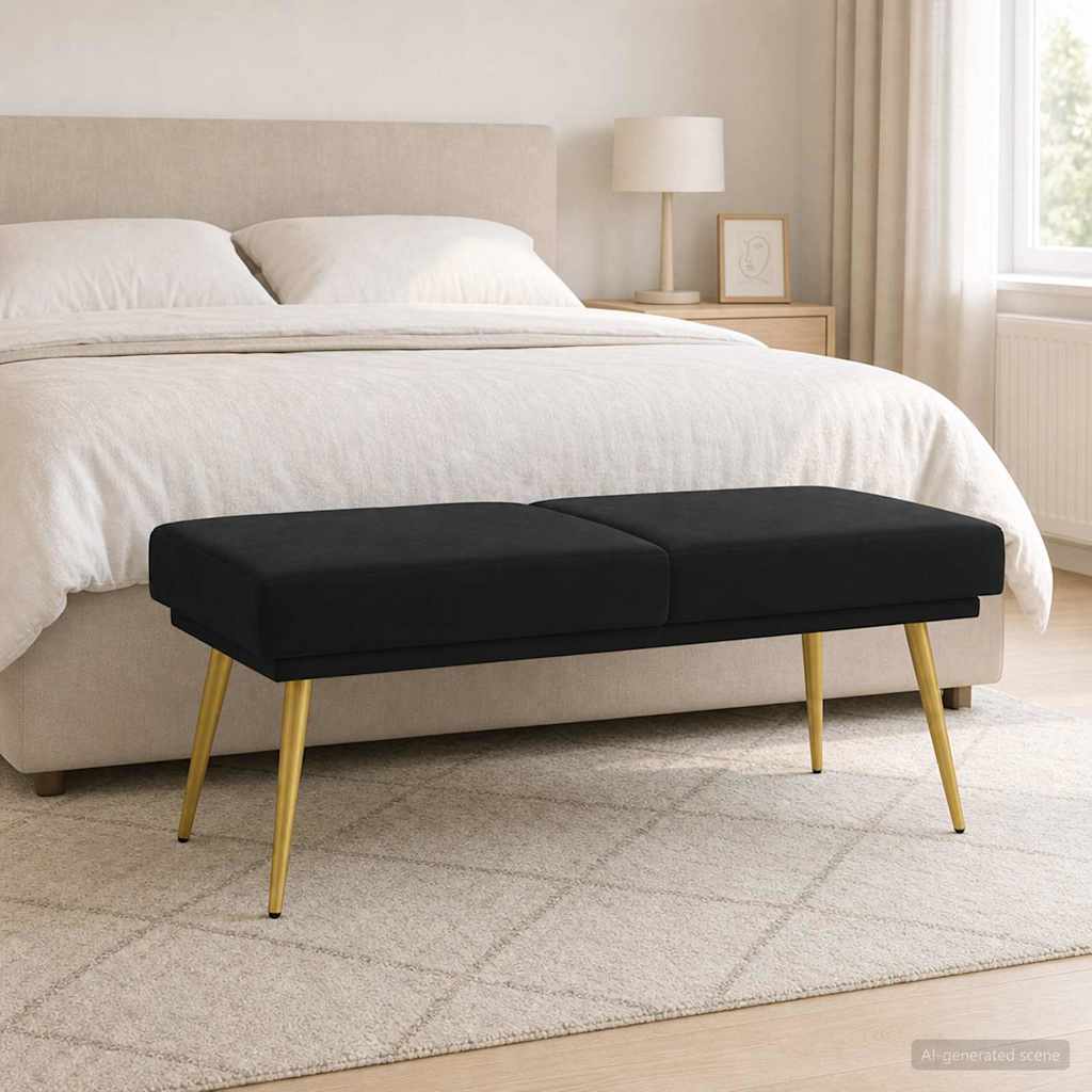 vidaXL Διπλή Επίστρωση Πάγκος Μαύρο 120 x 45 x 46 εκ Βελούδο