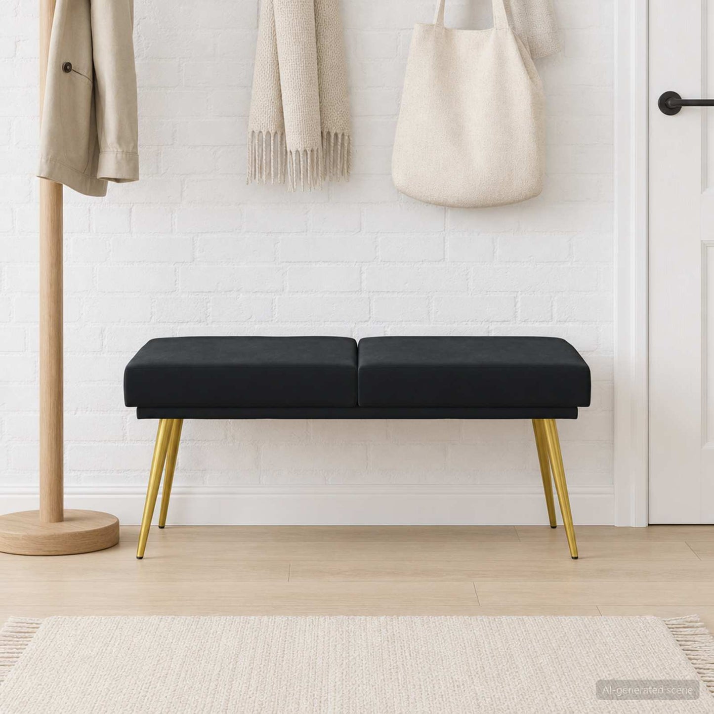 vidaXL Διπλή Επίστρωση Πάγκος Μαύρο 120 x 45 x 46 εκ Βελούδο
