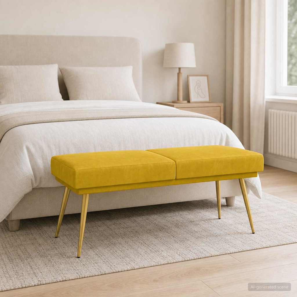 vidaXL Διπλή Επίστρωση Πάγκος Κίτρινο 120 x 45 x 46 εκ Βελούδο
