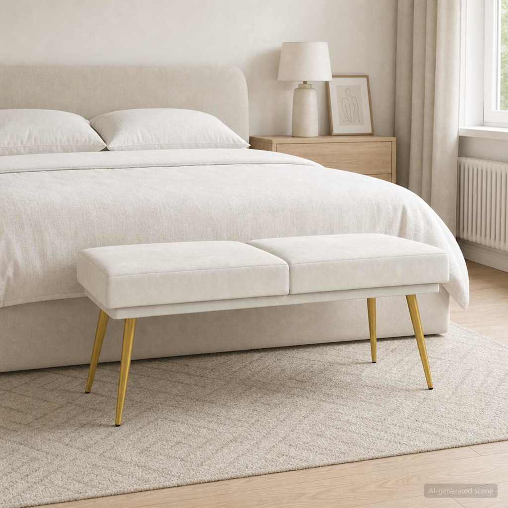 vidaXL Διπλή Επίστρωση Πάγκος Κρεμ 120 x 45 x 46 εκ Βελούδο