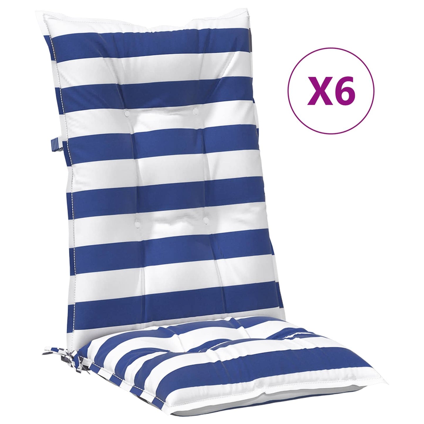 vidaXL Μαξιλάρι Εξωτερικού Χώρου 6 pcs Μπλε και άσπρο 120 x 50 x 7 εκ