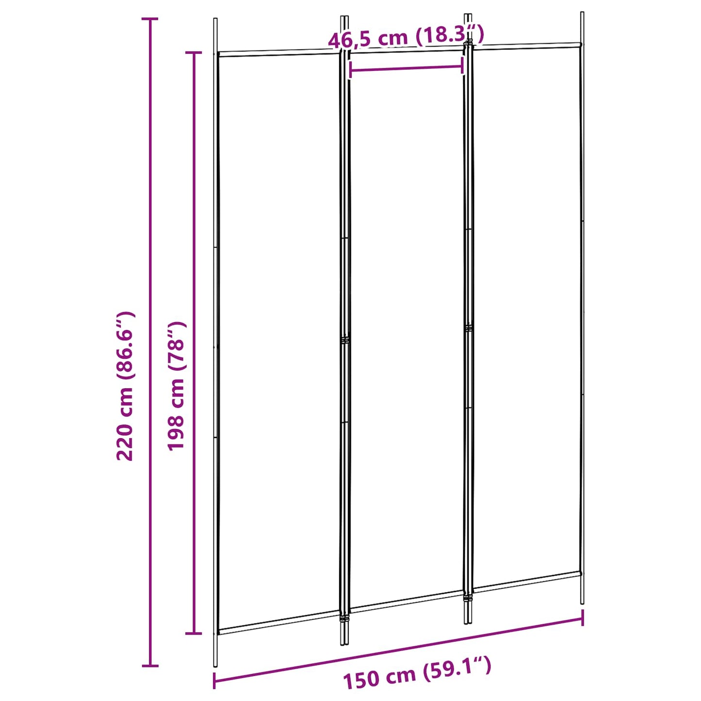 vidaXL 3-Panel Room Divider Μπεζ 150 x 220 cm Ύφασμα