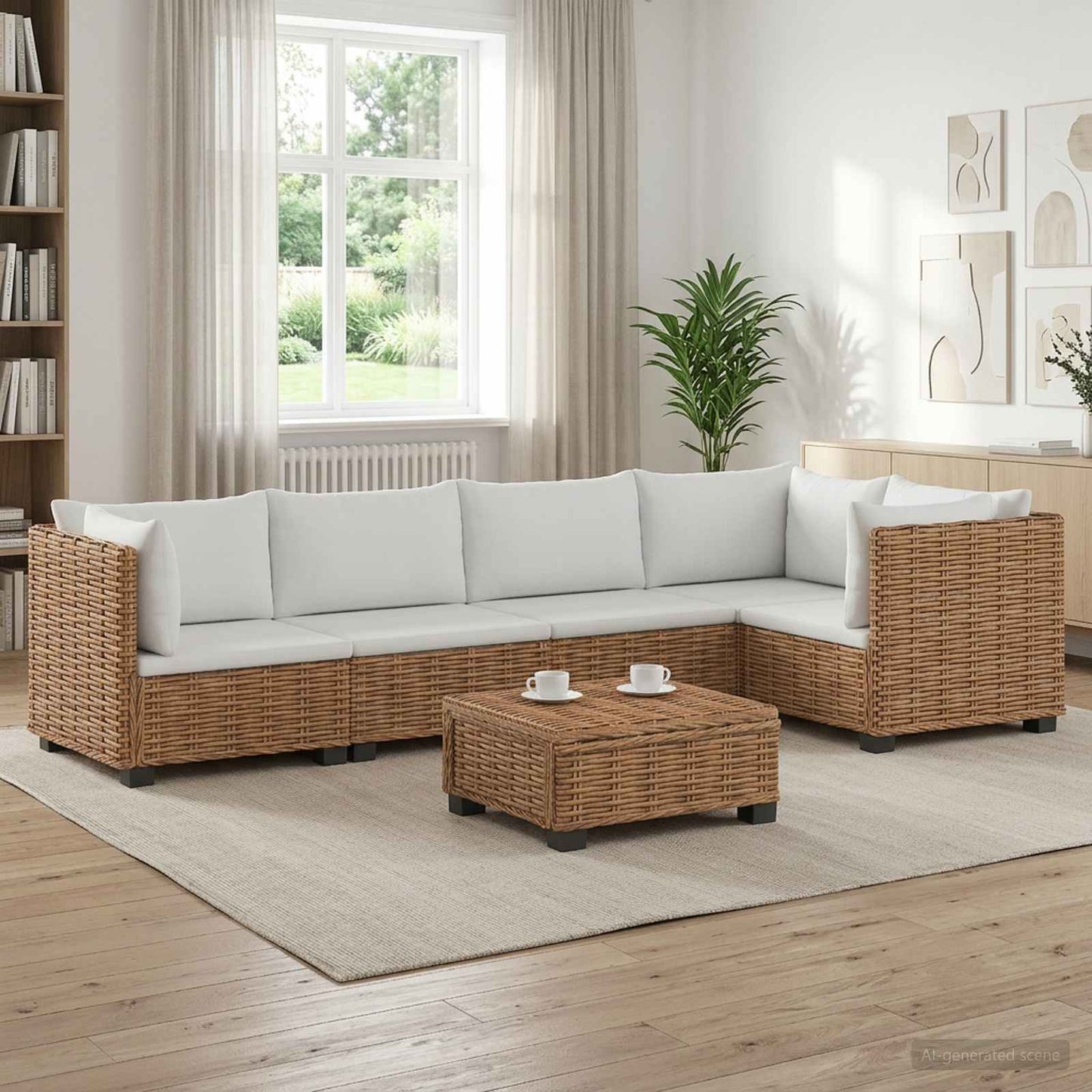 vidaXL 6 τμχ. Σαλονάκι Ρατάν με Μαξιλάρια GENDT Φυσικό Ράτταν Φυσικό