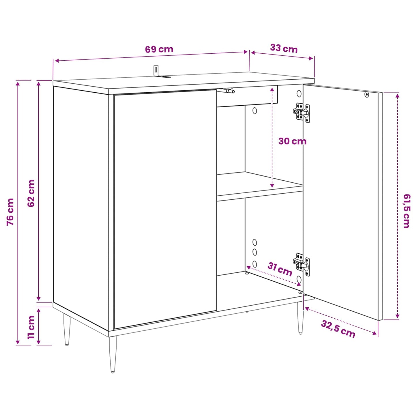 vidaXL Πλαϊνό γραφείο ZAANDAM Μαύρη Δρυς 69 x 33 x 76 εκ.