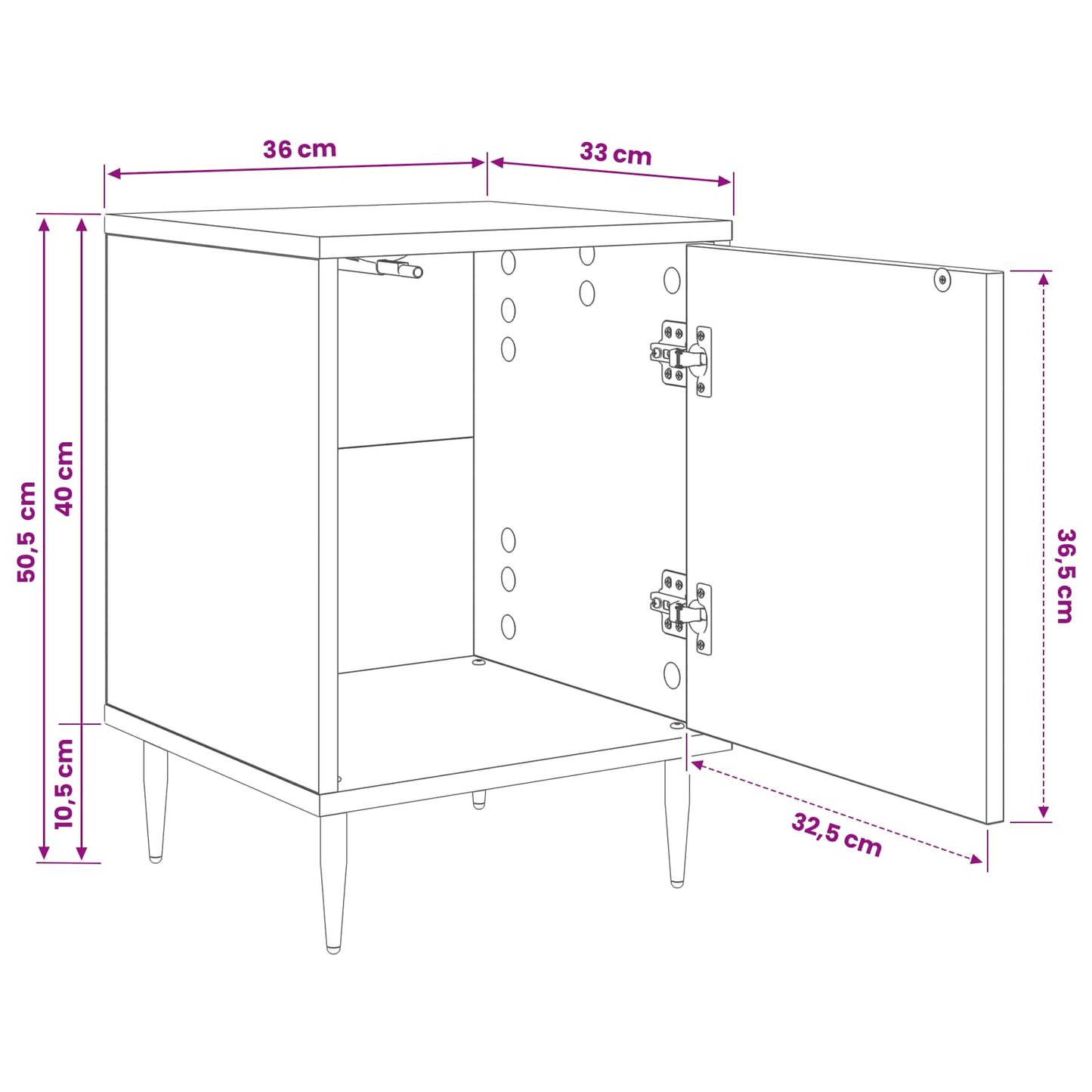 vidaXL Κομοδίνο ELBURG Μαύρη Δρυς 36 x 33 x 51 εκ. Επεξεργασμένο Ξύλο