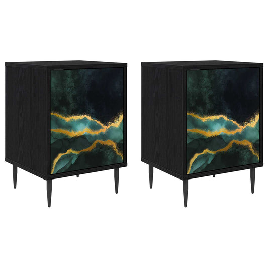 vidaXL Κομοδίνο WIJHE 2 τμχ. Μαύρη Δρυς 36 x 33 x 51 εκ.