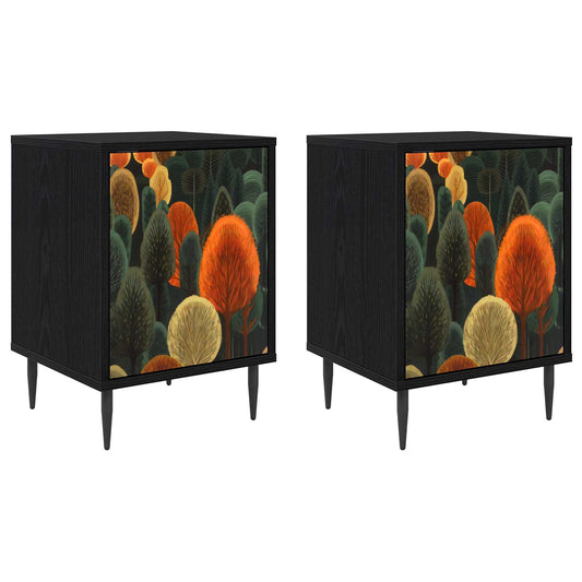 vidaXL Κομοδίνο ZAANDAM 2 τμχ. Μαύρη Δρυς 36 x 33 x 51 εκ.