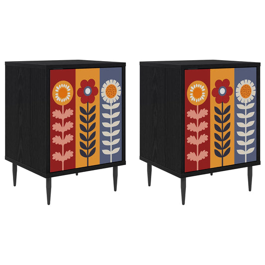 vidaXL Κομοδίνο ESSEN 2 τμχ. Μαύρη Δρυς 36 x 33 x 51 εκ.