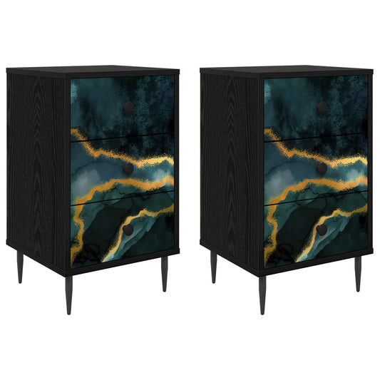 vidaXL Κομοδίνο WIJHE 2 τμχ. Μαύρη Δρυς 36 x 33 x 61 εκ.
