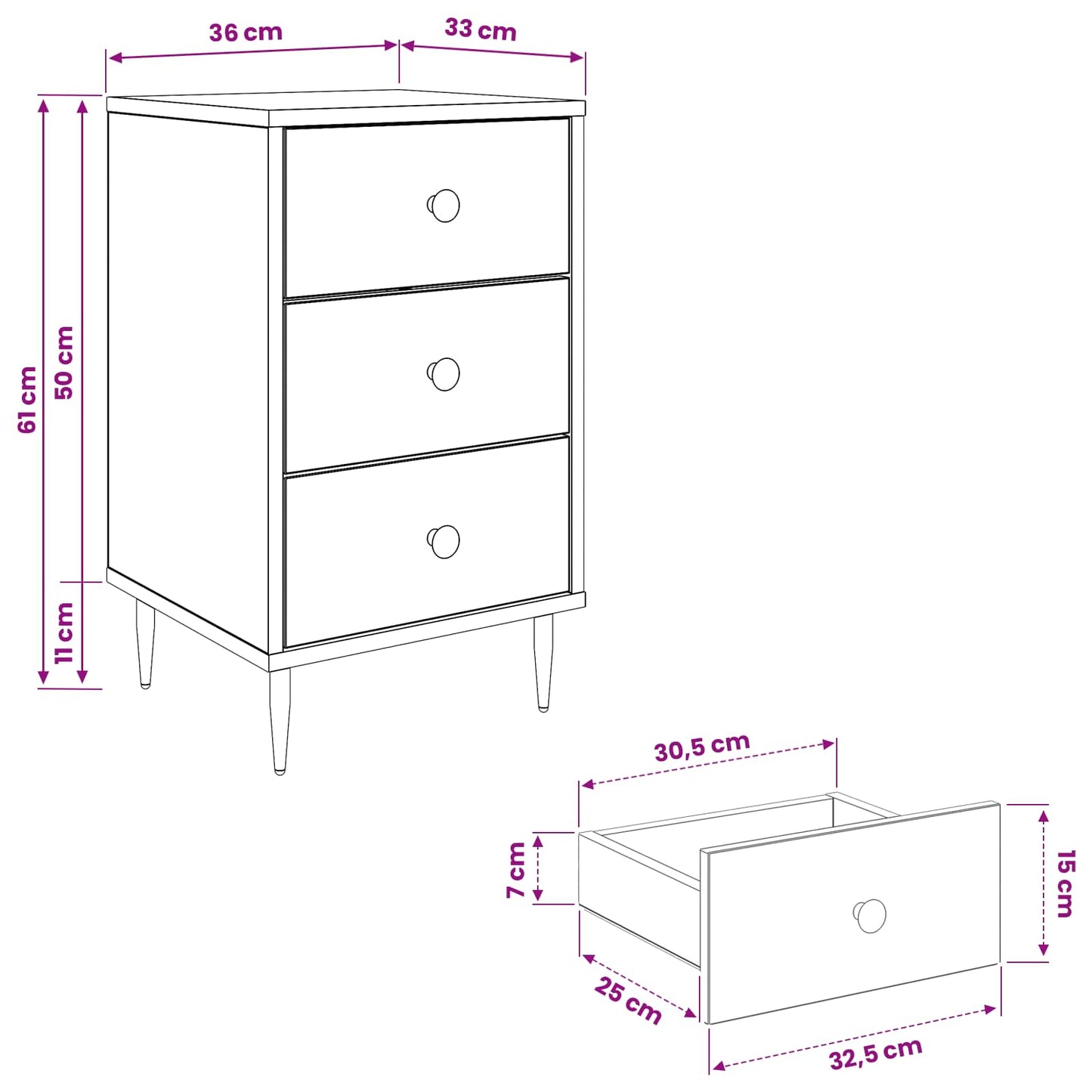 vidaXL Κομοδίνο WIJHE 2 τμχ. Μαύρη Δρυς 36 x 33 x 61 εκ.