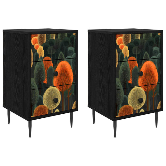 vidaXL Κομοδίνο ZAANDAM 2 τμχ. Μαύρη Δρυς 36 x 33 x 61 εκ.