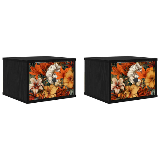 vidaXL Τοίχου κομοδίνο GENNEP 2 τμχ. Μαύρη Δρυς 36 x 33 x 25 εκ.