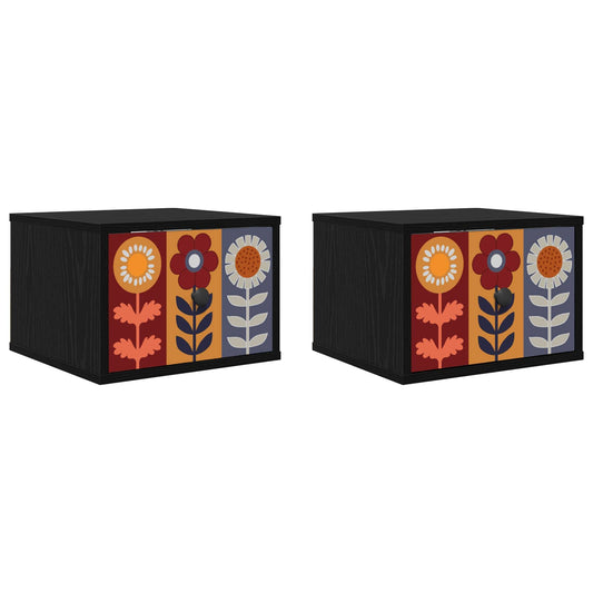 vidaXL Τοίχου κομοδίνο ESSEN 2 τμχ. Μαύρη Δρυς 36 x 33 x 25 εκ.