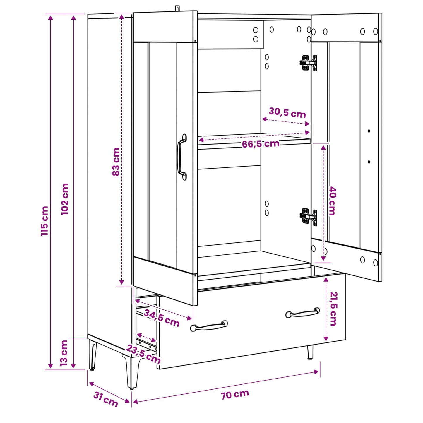 vidaXL Highboard Παλαιωμένο ξύλο 70 x 31 x 115 εκ Επεξεργασμένο Ξύλο