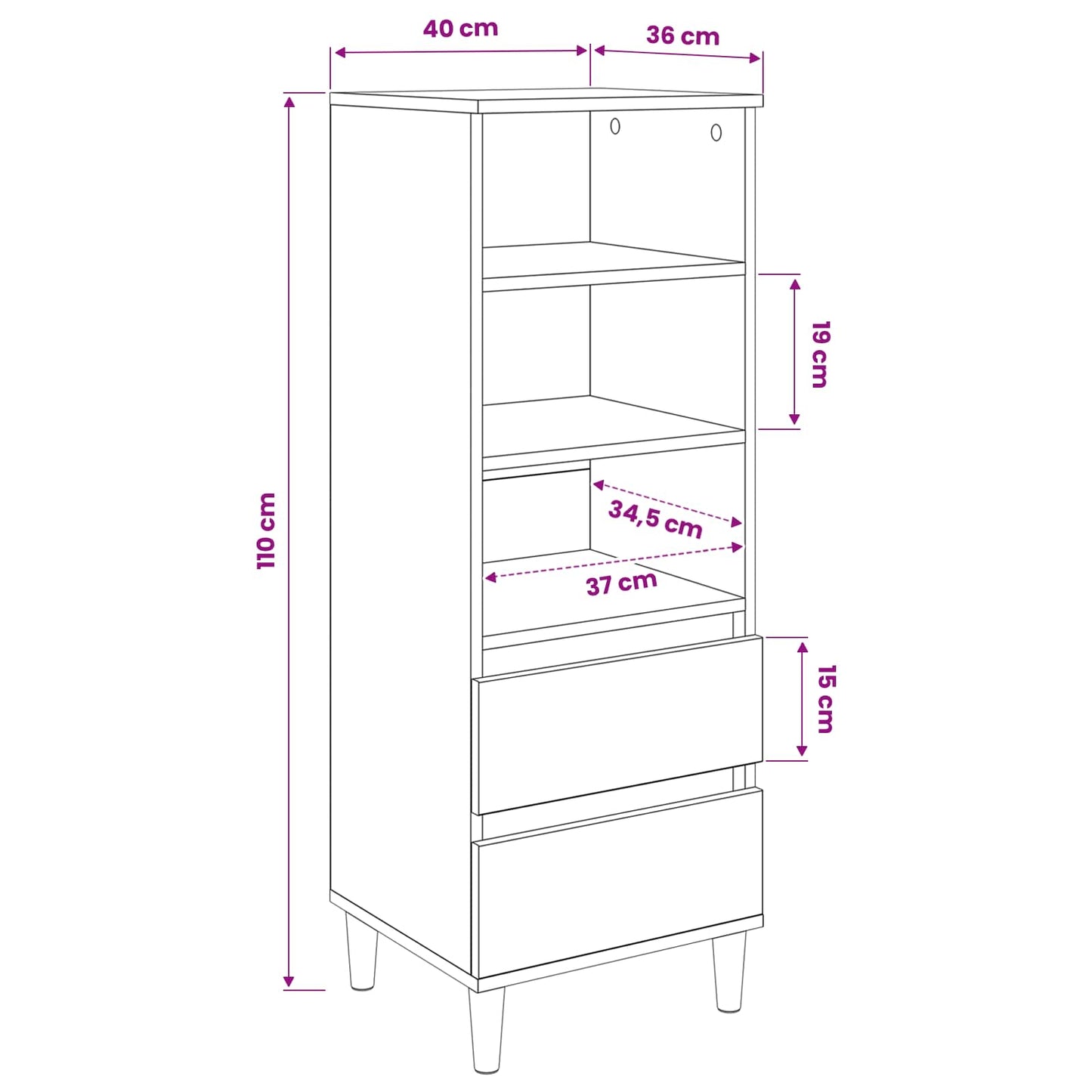 vidaXL Highboard Artisan Δρυς 40 x 36 x 110 εκ. Επεξεργασμένο Ξύλο
