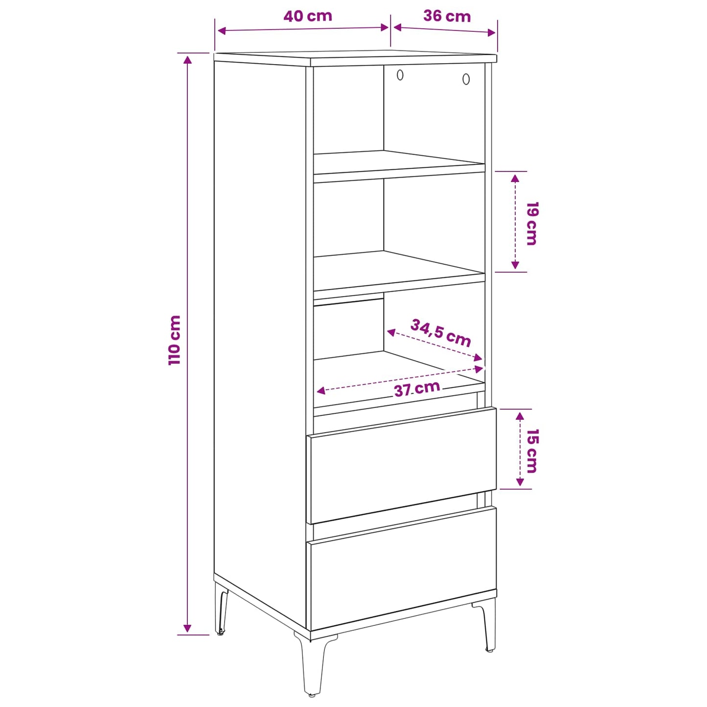 vidaXL Highboard Παλαιωμένο ξύλο 40 x 36 x 110 εκ. Επεξεργασμένο Ξύλο