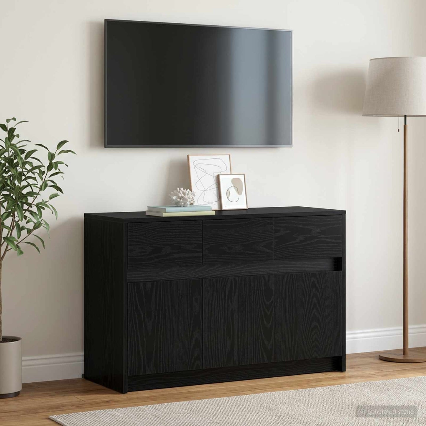 vidaXL Ντουλάπι TV 91 x 34 x 61 εκ. Μαύρη Δρυς Επεξεργασμένο Ξύλο