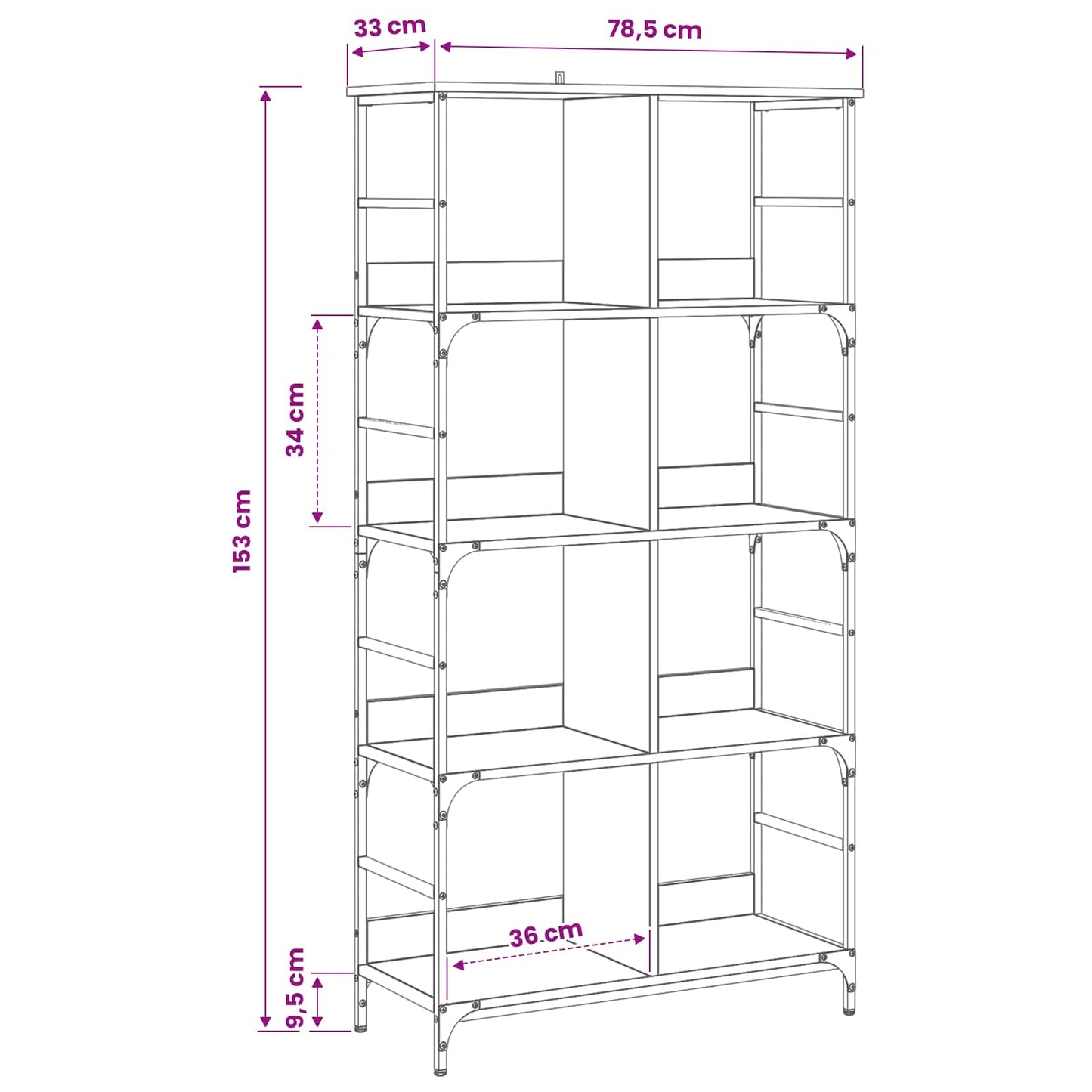 vidaXL Ράφι Βιβλίων 4 επιπέδων 78,5 x 33 x 153 εκ. μέταλλο PB
