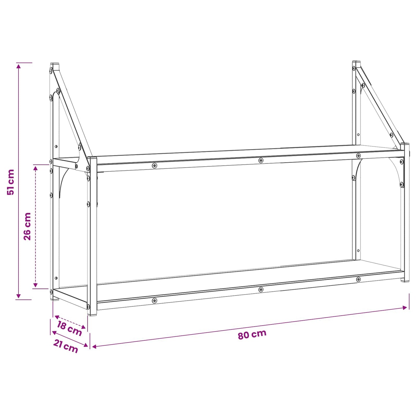 vidaXL Ράφι Τοίχου Επιτοίχιο Μαύρη δρυς 80 x 21 x 51 cm μέταλλο PB