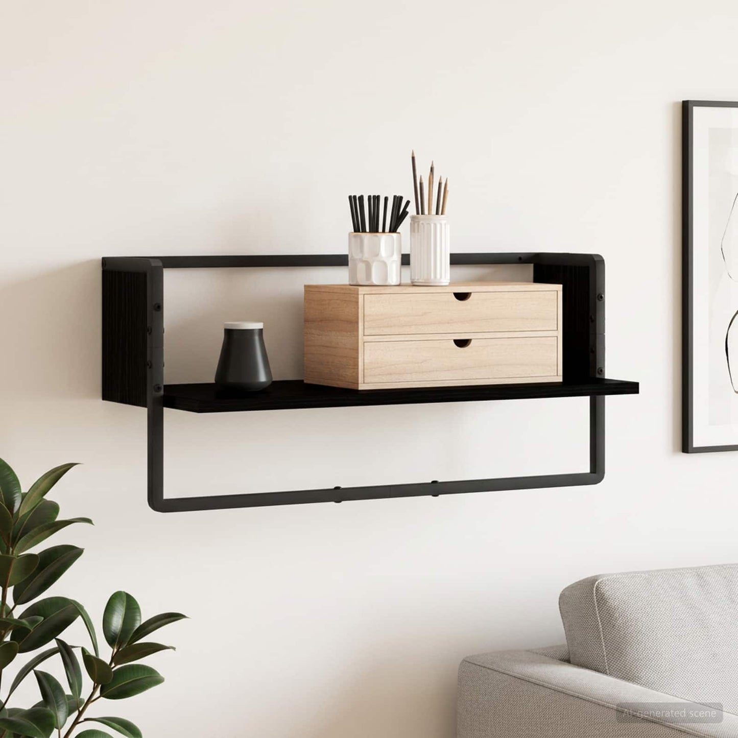 vidaXL Ράφι Τοίχου Επιτοίχιο Μαύρη δρυς 65 x 25 x 30 cm μέταλλο PB
