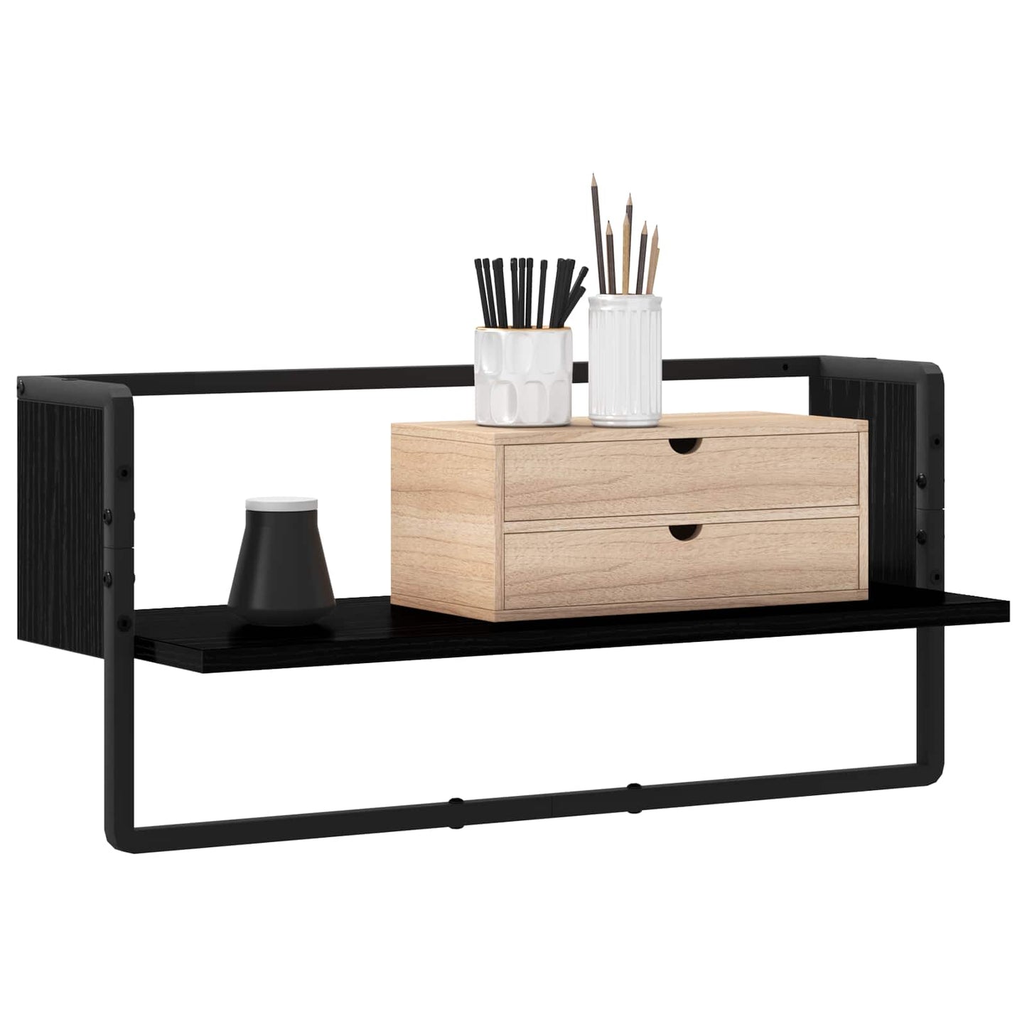 vidaXL Ράφι Τοίχου Επιτοίχιο Μαύρη δρυς 65 x 25 x 30 cm μέταλλο PB