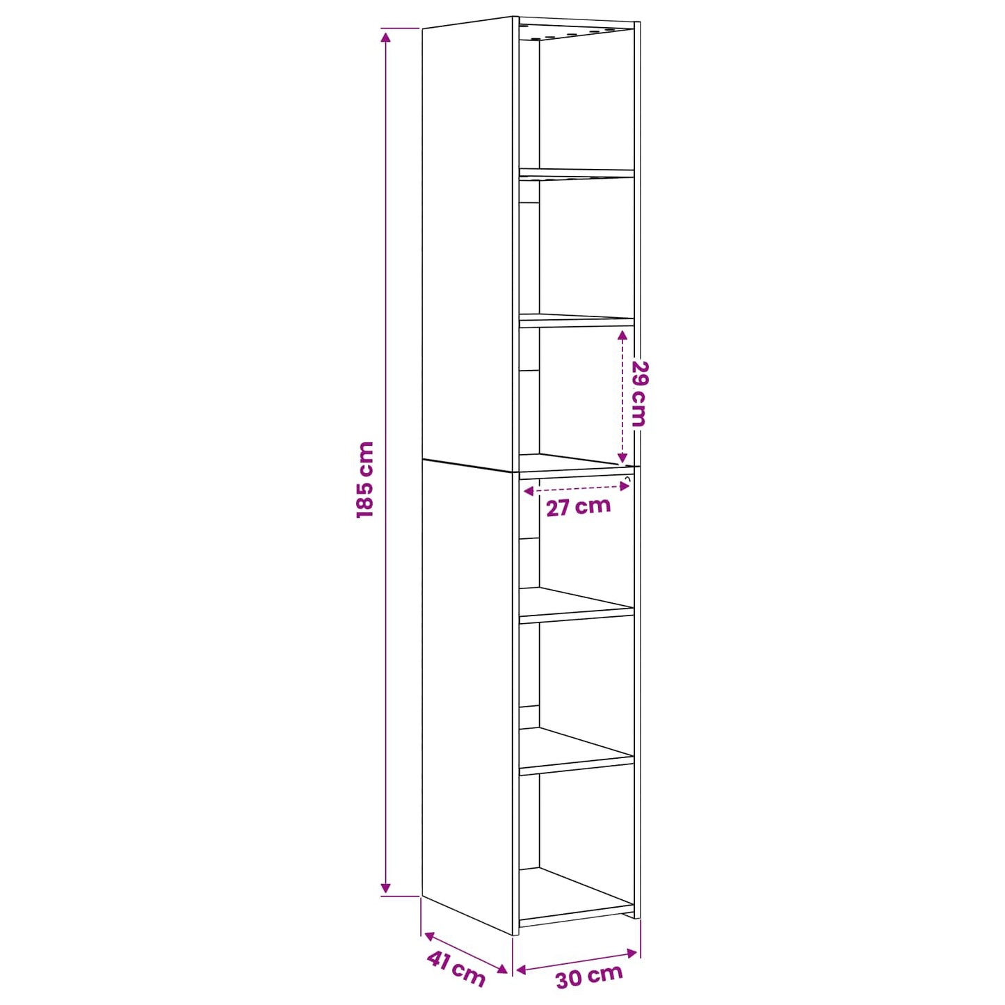 vidaXL Highboard Παλαιωμένο ξύλο 30 x 41 x 185 εκ. Επεξεργασμένο Ξύλο