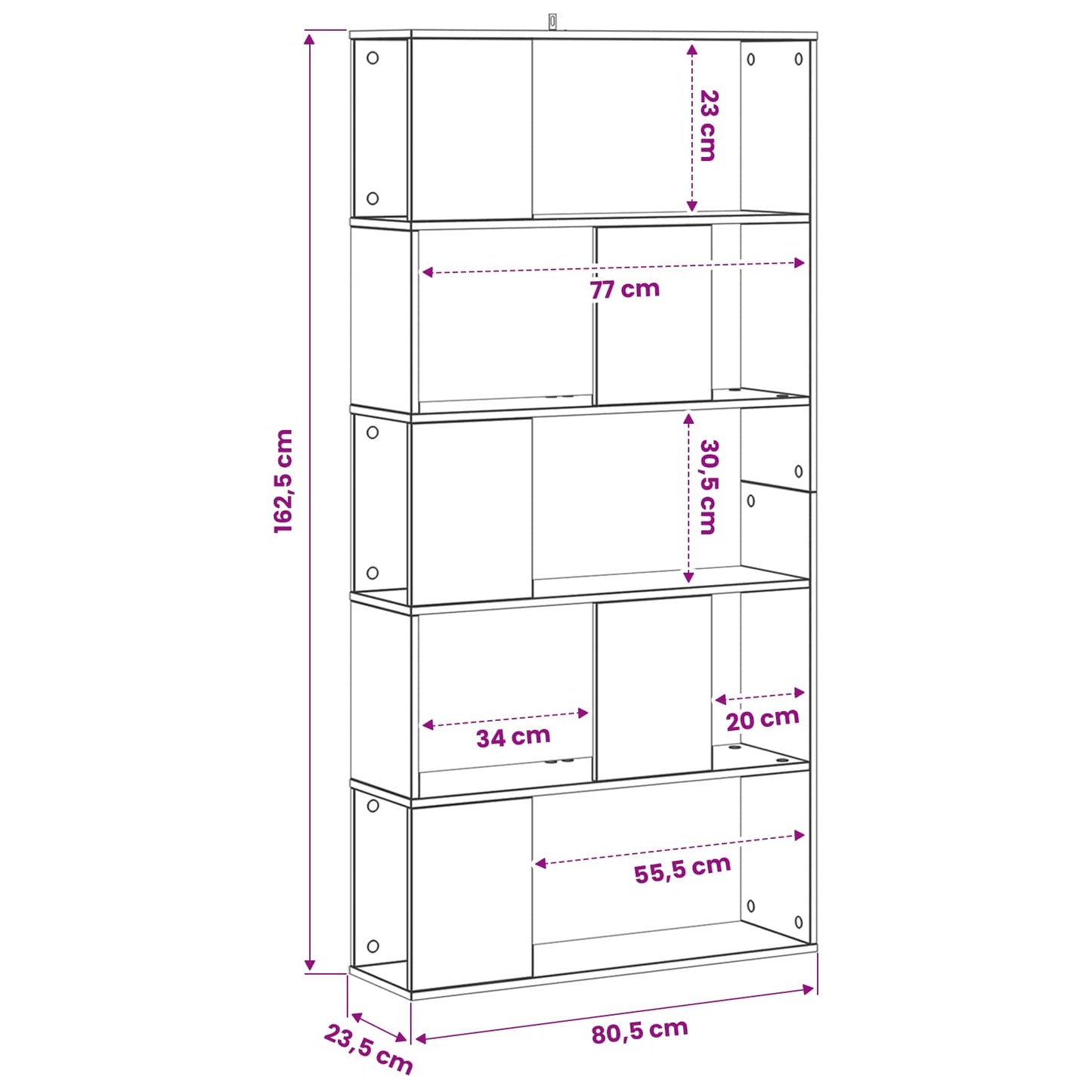 vidaXL Βιβλιοθήκη Μαύρη δρυς 80,5 x 23,5 x 162,5 εκ. PB