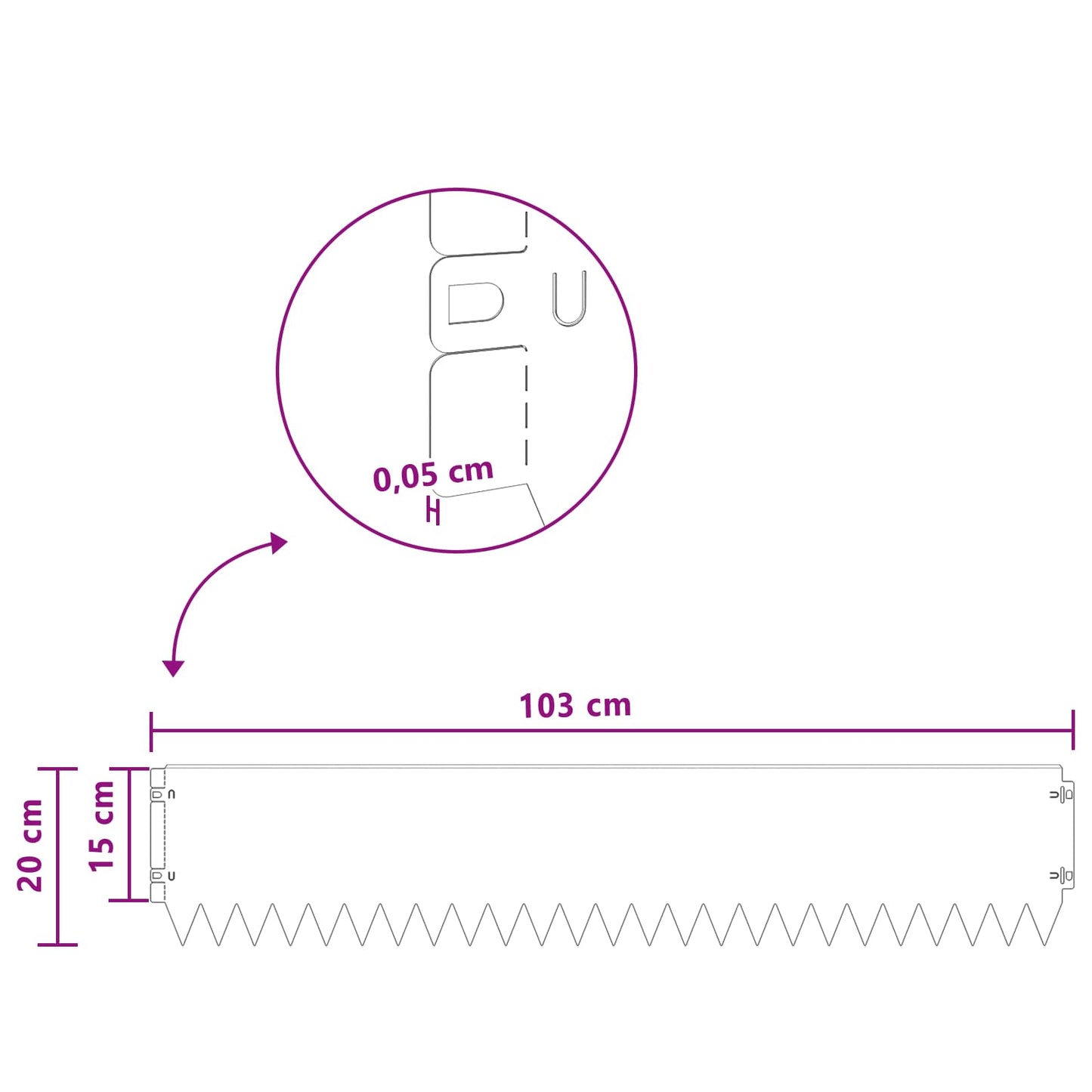 vidaXL Περίγραμμα γκαζόν 10 τμχ. 103 x 20 εκ Ατσάλι Ασημί