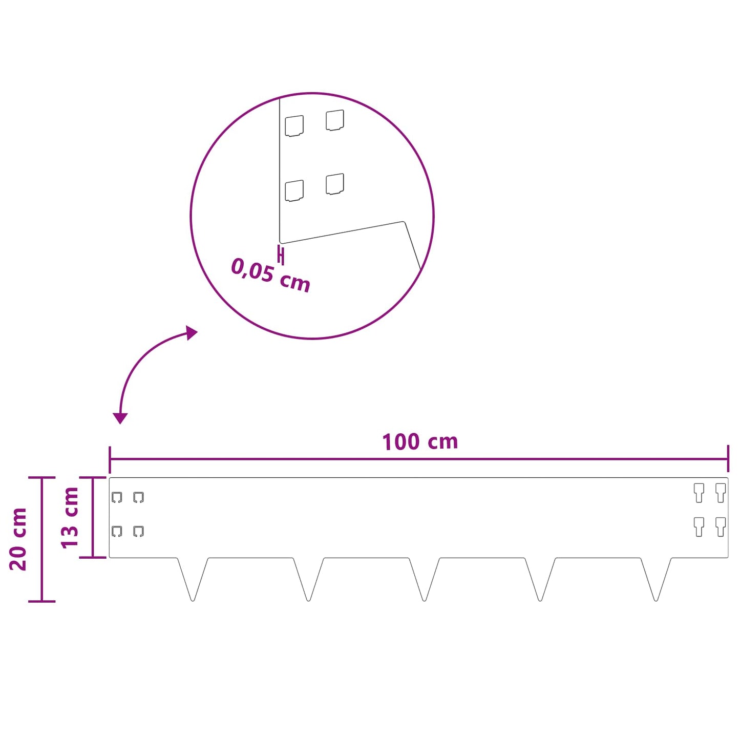 vidaXL Περίγραμμα γκαζόν 50 τμχ. 100 x 20 cm Ατσάλι Λευκό