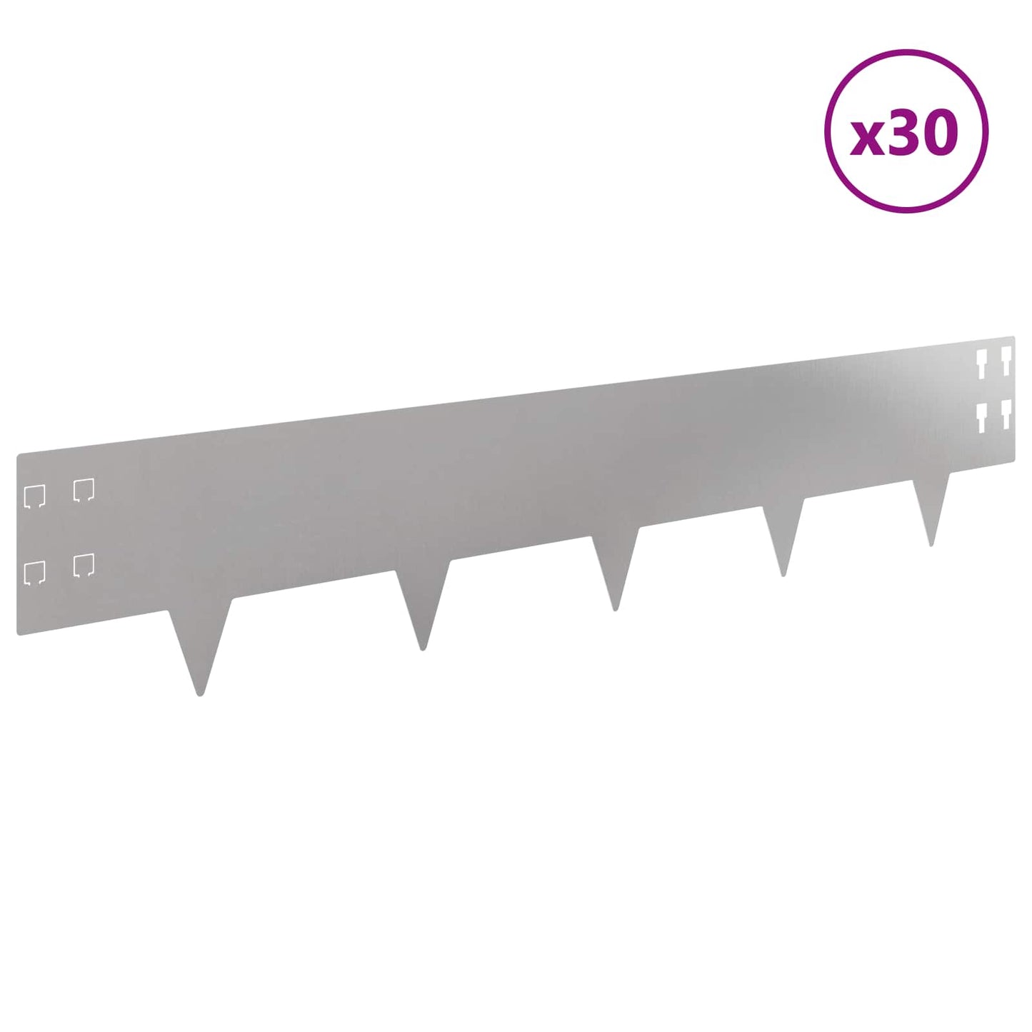 vidaXL Περίγραμμα γκαζόν 30 τμχ. 100 x 20 cm Ατσάλι Ασημί