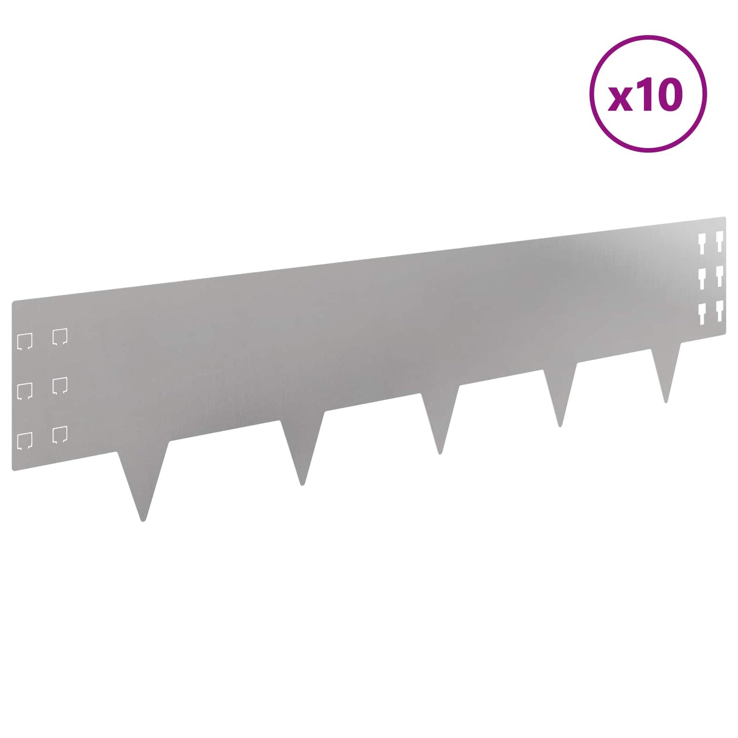 vidaXL Περίγραμμα γκαζόν 10 τμχ. 100 x 25 cm Ατσάλι Ασημί
