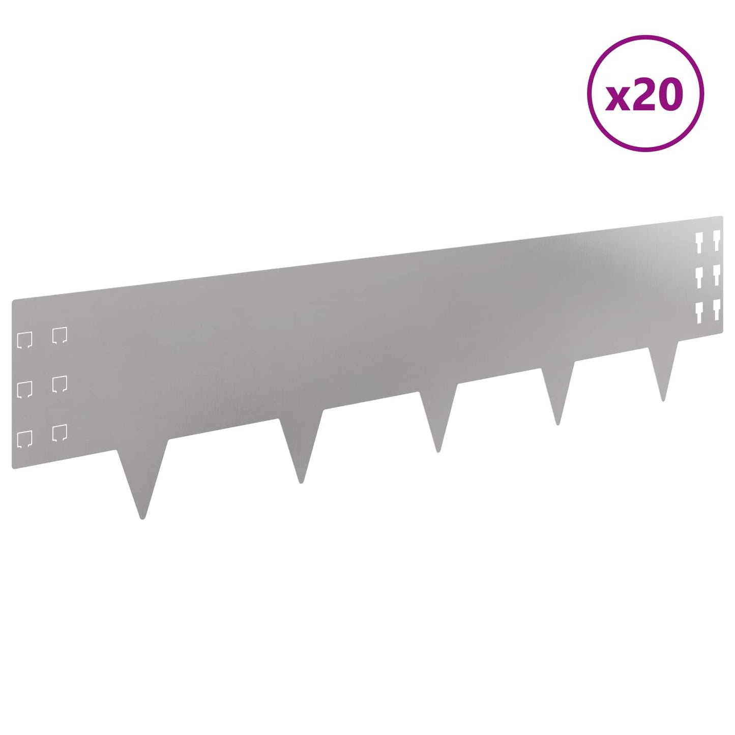 vidaXL Περίγραμμα γκαζόν 20 τμχ. 100 x 25 cm Ατσάλι Ασημί