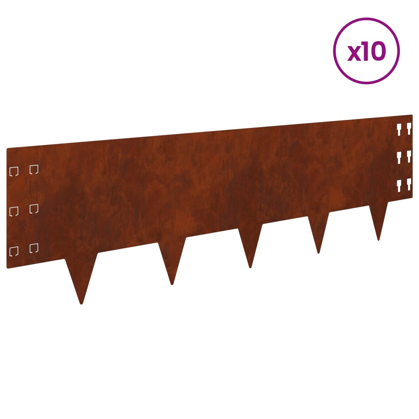 vidaXL Περίγραμμα γκαζόν 10 τμχ. 100 x 30 cm Ατσάλι Σκ rusty