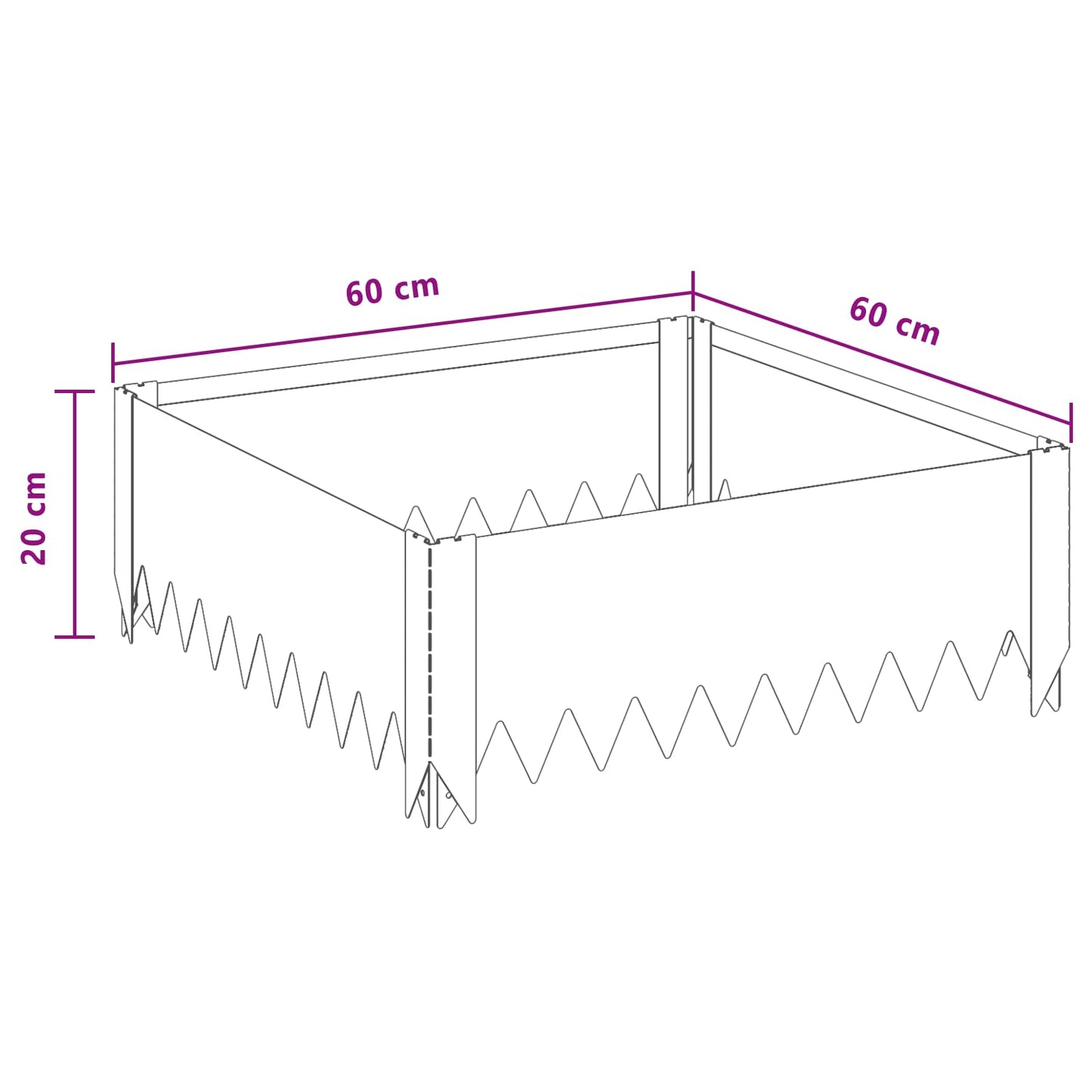 vidaXL Περίγραμμα γκαζόν 4 τμχ. 60 x 60 x 20 εκ Ατσάλι Ασημί