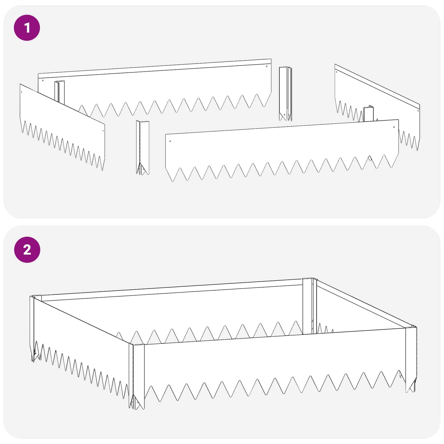 vidaXL Περίγραμμα γκαζόν 4 pcs 100 x 100 x 20 cm Ατσάλι Μαύρο