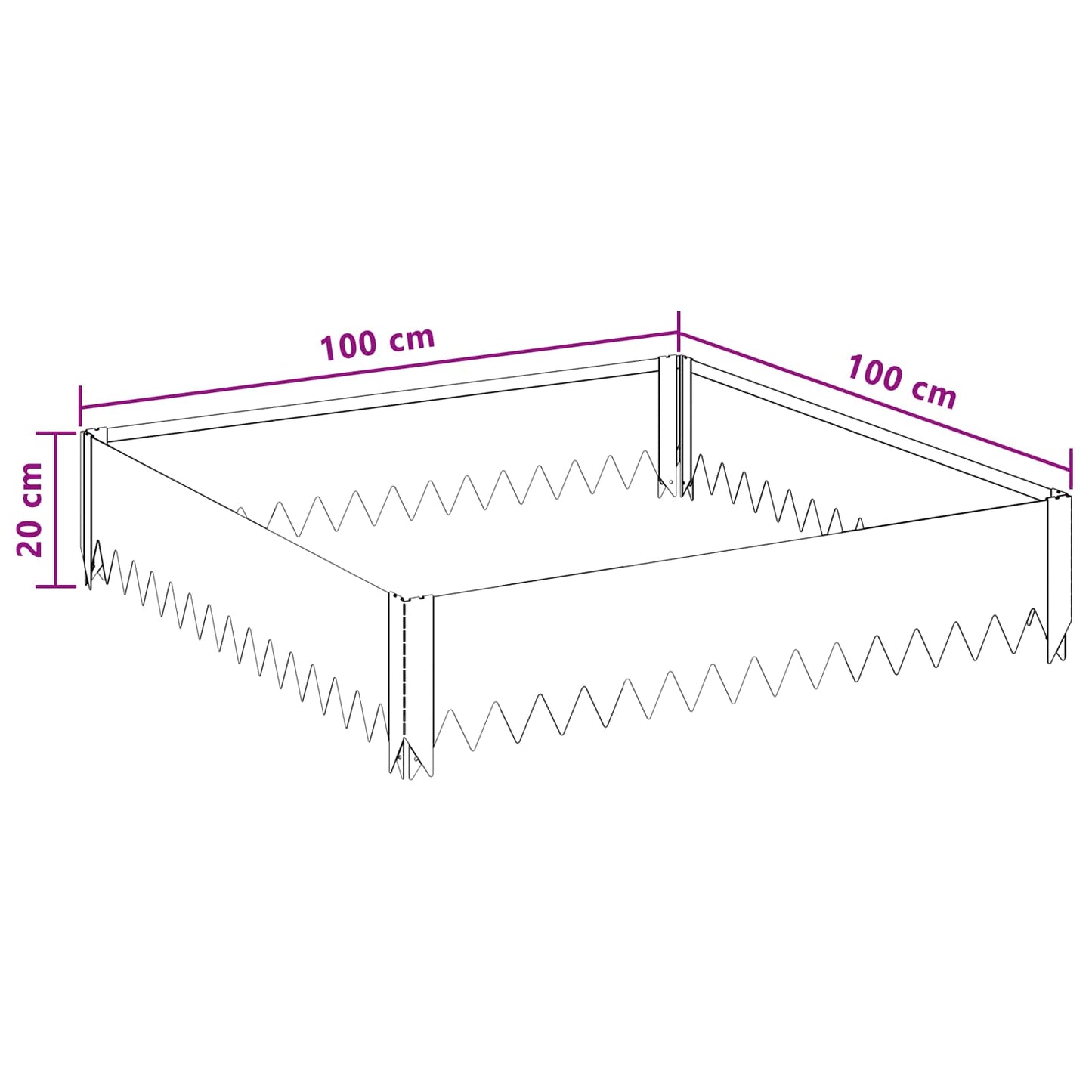 vidaXL Περίγραμμα γκαζόν 100 x 100 x 20 cm Ατσάλι Ασημί