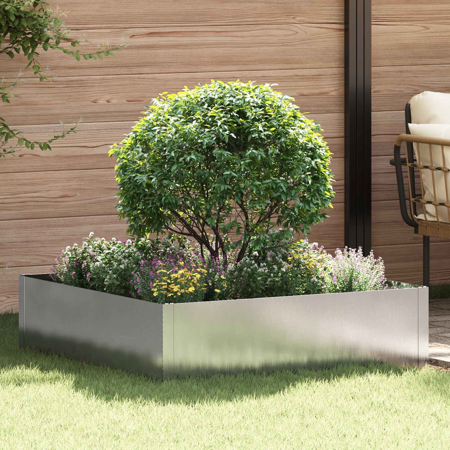vidaXL Περίγραμμα γκαζόν 100 x 100 x 35 cm Ατσάλι Ασημί