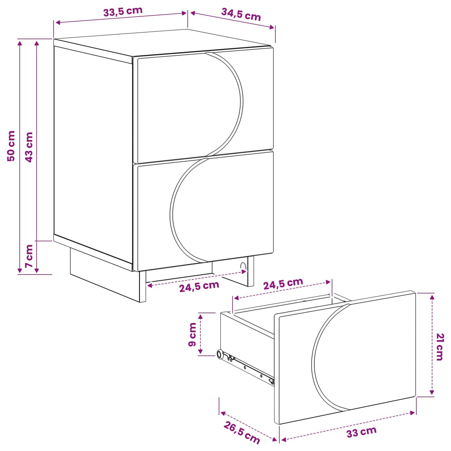 vidaXL Κομοδίνο 2 τεμ. Γκρι τσιμέντου 33,5 x 34,5 x 50 εκ