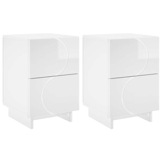vidaXL Κομοδίνο 2 τεμ. Γυαλιστερό Λευκό 33,5 x 34,5 x 50 εκ