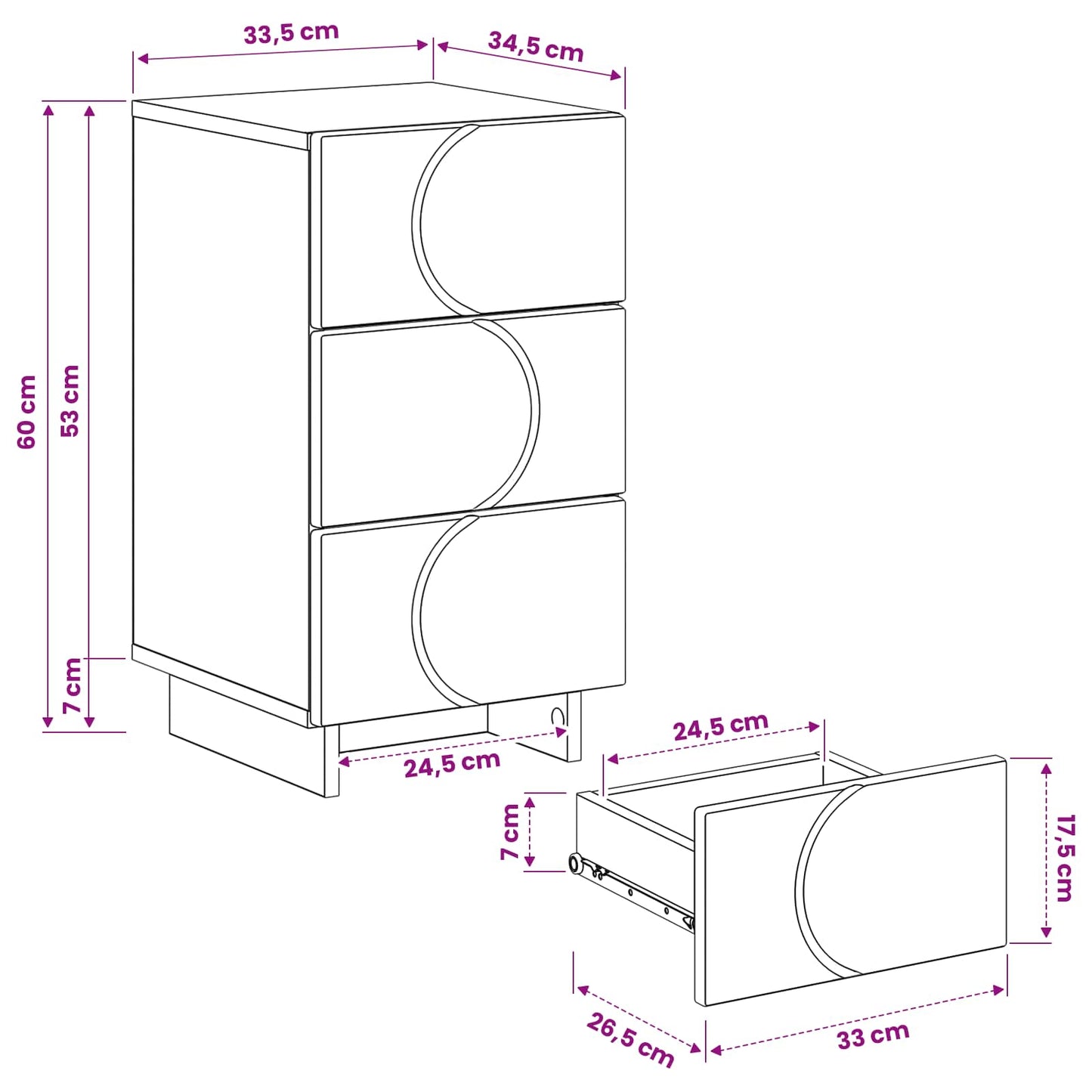 vidaXL Κομοδίνο 2 pcs Μαύρο 33,5 x 34,5 x 60 εκ. Επεξεργασμένο Ξύλο
