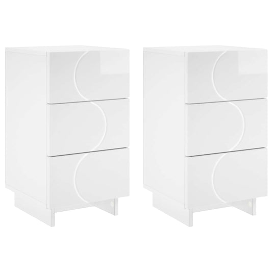 vidaXL Κομοδίνο 2 τεμ. Λευκό υψηλής γυαλάδας 33,5 x 34,5 x 60 εκ.