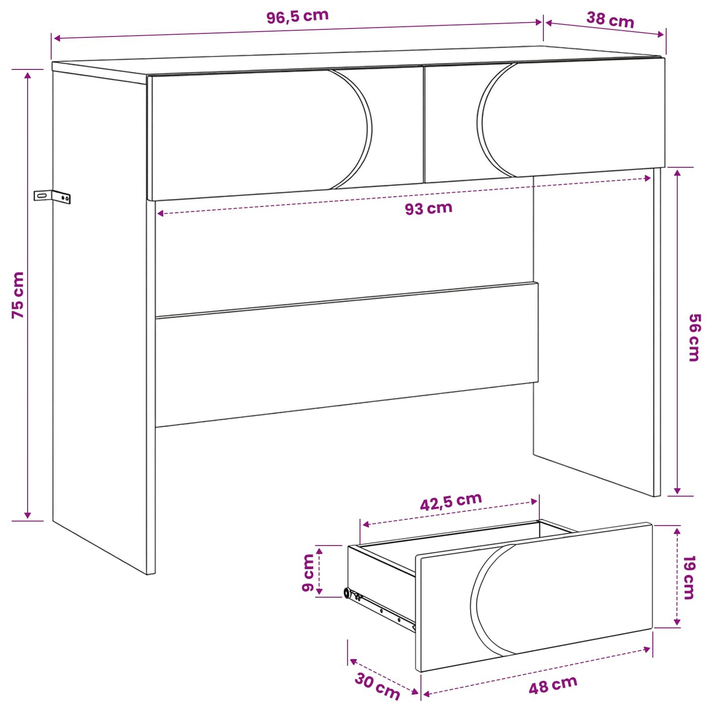 vidaXL Κονσόλα Καπνισμένο Ξύλο Δρυός 96,5 x 38 x 75 εκ.