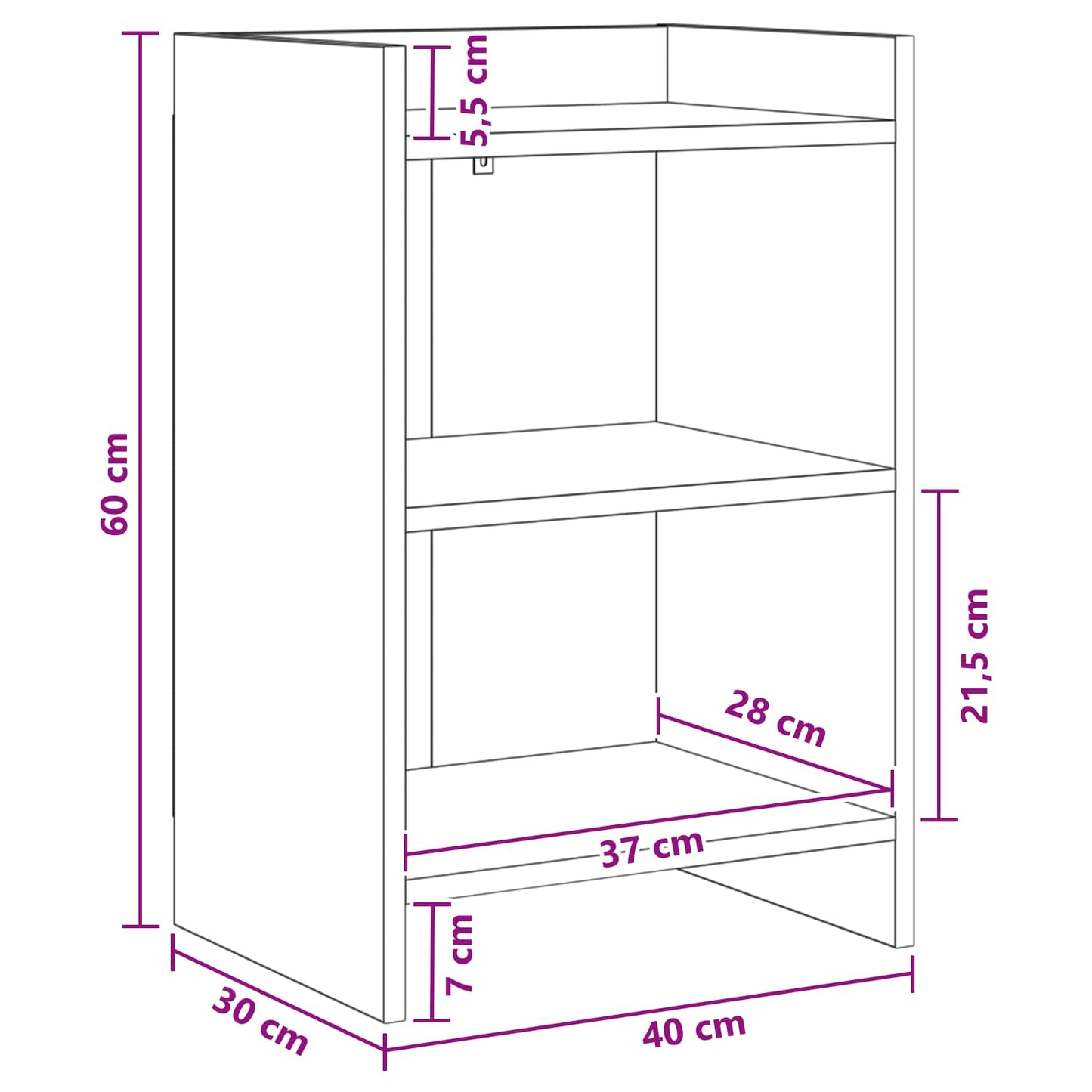 vidaXL Κομοδίνα Μαύρη Δρυς 40 x 30 x 60 cm Επεξεργασμένο Ξύλο